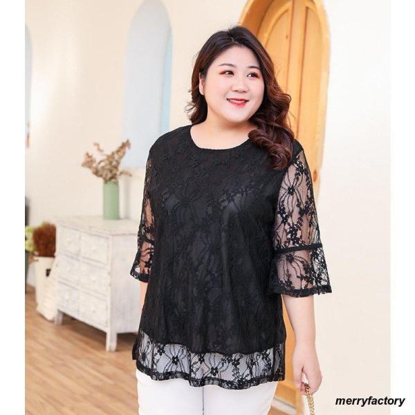 レディースファッション半袖レースエレガント大きいサイズ3XL4XL5XL6XL7XLカジュアル綿夏ブ...
