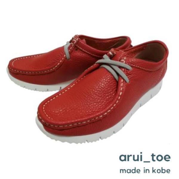 arui_toe 3590 レッド 本革コンフォートモカシン靴紐シューズ メンズ  メンズ 送料無料...