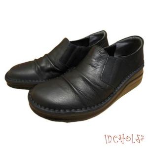 インコルジェ8303 ブラック スリッポン ウォーキングシューズ 送料無料 INCHOLJE レディースシューズ 短靴 幅広ワイズ3E 本革 革靴 レザーシューズ BLACKSUEDE