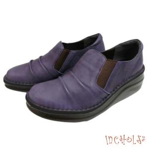 インコルジェ8303 ダークパープル スリッポン ウォーキングシューズ 送料無料 INCHOLJE レディースシューズ 短靴 幅広ワイズ3E 本革 革靴 レザーシューズ DARKPU