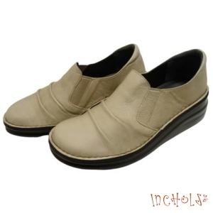 インコルジェ8303 グレージュ スリッポン ウォーキングシューズ 送料無料 INCHOLJE レディースシューズ 短靴 幅広ワイズ3E 本革 革靴 レザーシューズ CORAL ピン