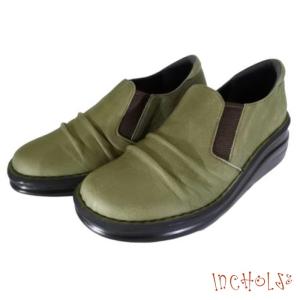 インコルジェ8303 カーキ スリッポン ウォーキングシューズ 送料無料 INCHOLJE レディースシューズ 短靴 幅広ワイズ3E 本革 革靴 レザーシューズ KAHKI 緑 グリ
