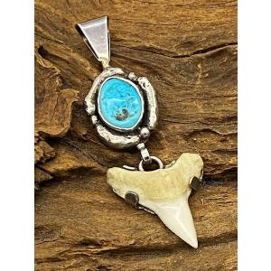 送料無料!!シルバーアクセサリー ペンダントトップ ターコイズ サメの歯 shark teeth シ...