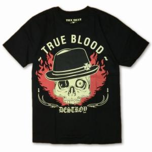 スカル TRUE BLOOD デザイン プリント Tシャツ 半袖 ブラック 黒 バックプリント｜tabisora