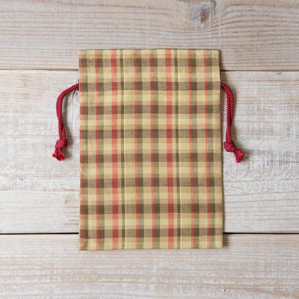 上田紬（つむぎ） 巾着袋 絹100% 長野県産 ポーチ 伝統工芸品 民藝品 06 ギフト プレゼント...