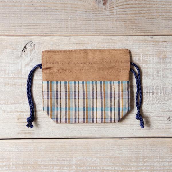 上田紬（つむぎ） ミニ巾着袋 絹100% 長野県産 ポーチ 伝統工芸品 民藝品 05 ギフト プレゼ...