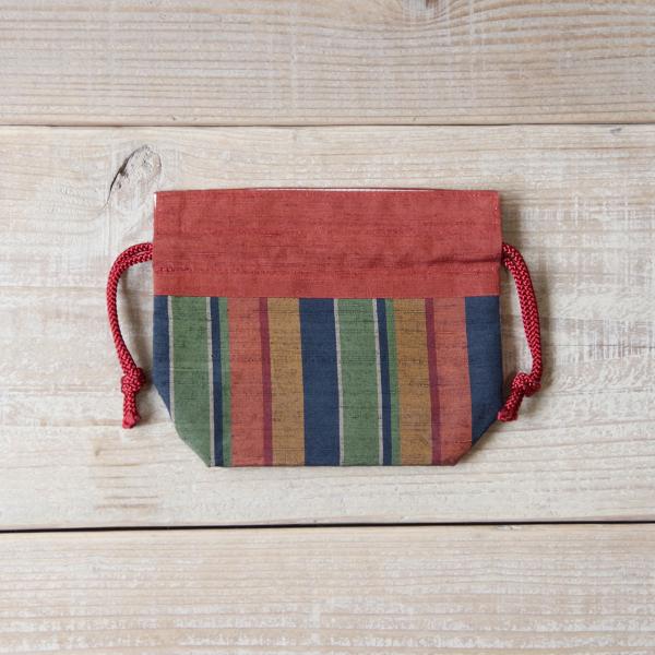 上田紬（つむぎ） ミニ巾着袋 絹100% 長野県産 ポーチ 伝統工芸品 民藝品 06 ギフト プレゼ...