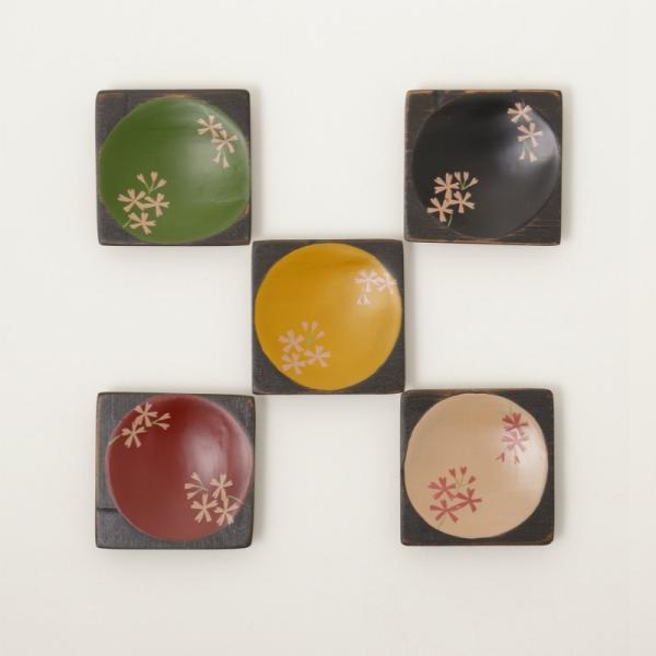香川漆器 角こまめ皿 「桜」 5枚セット 中田漆木 伝統工芸品 民藝品 食器 キッチン雑貨 ギフト ...