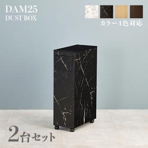 ゴミ箱 ダストボックス 2台セット ブラック 幅20cm 25リットル プリント紙化粧繊維板 大理石調 キャスター おしゃれ ごみばこ キッチン DAM25-DB｜table-mart