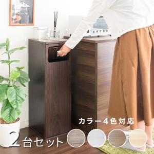 ダストボックス プッシュ扉 2台セット ブラウン 全4色 45L 幅25×奥行き30×高さ80cm 消毒液ラック ゴミ箱 スリム ウッド 木目 EPO-A-DB｜table-mart