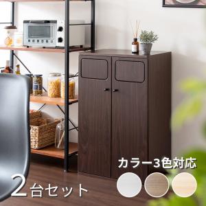 ダストボックス プッシュ扉 2台セット ブラウン/全3色 45L×2か所 幅50×奥行き30×高さ80cm 分別 ゴミ箱 大容量 ウッド 木目 EPO-C-DB｜table-mart