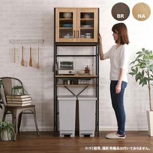 家具 収納家具 食器棚、キッチン収納 キッチンラック 食器棚 幅64cm シャービーナチュラル 全2色 ゴミ箱上