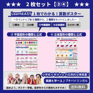 算数ポスターセット 2枚 LearnEASY 平面図形 立体図形の種類と公式 一覧 中学受験 プチバイリンガル｜tables-learneasy