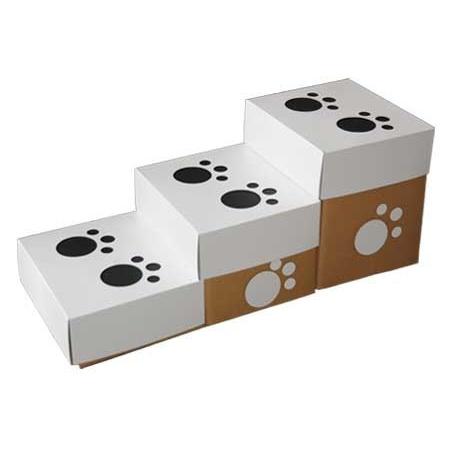 犬、猫用　階段 スロープ　　わんステップ 3段/ホワイト　　国産硬質ダンボール製
