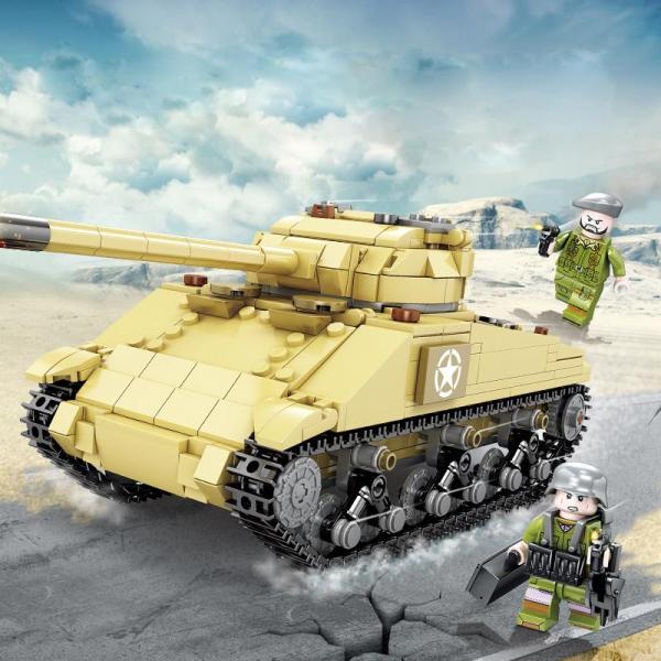 ブロック互換 レゴ 互換品 レゴミリタリー M4中戦車シャーマン戦車 ミニフィグとライト付き 互換品...