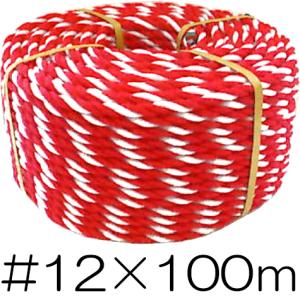紅白ロープ #12×100ｍ 太さ約9mm 約3.7kg (zm)｜ザ・タッキーYahoo!店