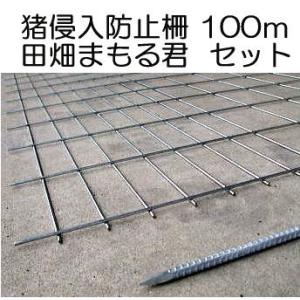 猪侵入防止柵  田畑まもる君 100mセット 線径5mm 亜鉛メッキ 高1.2m×幅2.0m 支柱、...