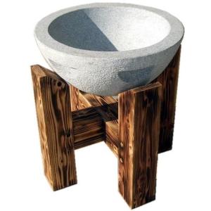 白御影石 G633 石臼 3升用 直径50cm×高さ24cm 持手溝2箇所 (白みかげ