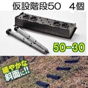 (4個セット4段) 傾斜面用 プラ 仮設階段 50-30 50型 幅500mm 傾斜角度30° (プラ杭8本付) 果樹園 工事現場 法面ステップ サンポリ (法人/個人 選択)