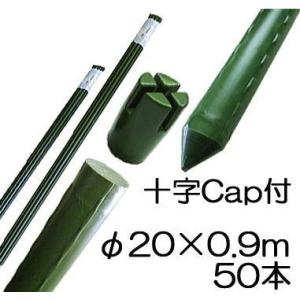 SHINSEI (50本セット) 園芸支柱 (十字キャップ付) イボ付 鋼管竹 φ20mm