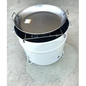 ドラム缶バーベキューコンロ丸型 3点セット (丸網、丸鉄板付き) 本体W56cm×H53cm