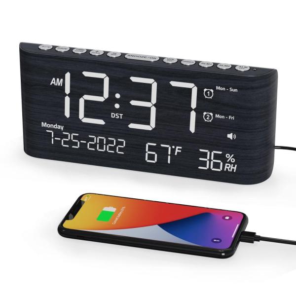 Dual Wooden Alarm Clock for Bedroom,Digital Clock ...