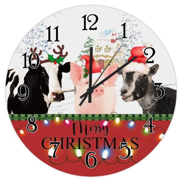 Wooden Wall Clock Christmas Farm Pig Rooster Cow W...