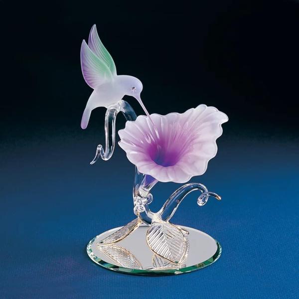 Glass Baron Hummingbird with Fuchsia Flower Figuri...