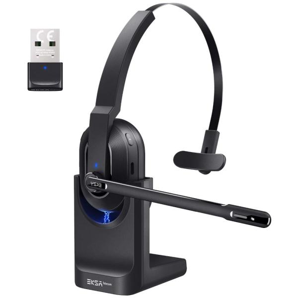EKSA H5 業務用 ワイヤレスヘッドセット Bluetooth ヘッドセット 片耳 USBドング...