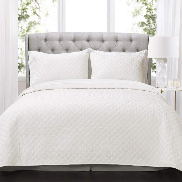 Ava Diamond Oversized Cotton Quilt White 3Pc Set F...