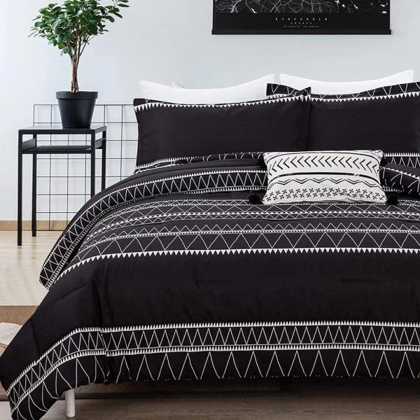 Black Comforter Set King (104&quot;x 90&quot;),Reversible Bo...