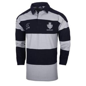 (XX-Large) - SCOTLAND HOOPED GREY/NAVY THISTLE EMBROIDERED LONG SLEEVE LIVE