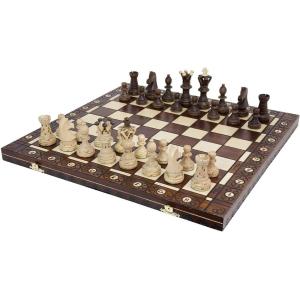 ハンドメイド ヨーロピアン 木製チェスセット 21インチボードと手彫りのチェスピース