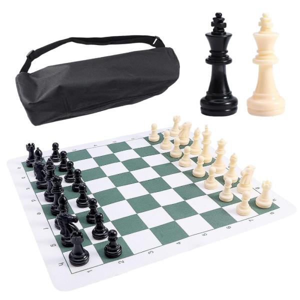 トーナメントチェスマット チェス&amp;収納バッグ付き PUレザートーナメントロールアップチェスボード チ...