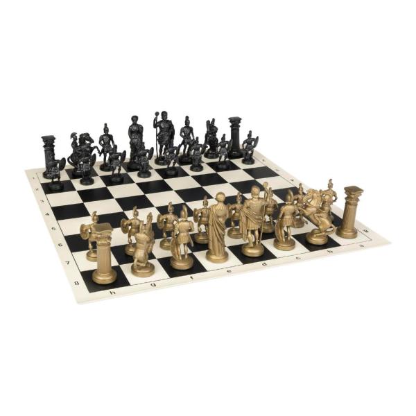 ローマチェスセット - ビニールチェスボード ブラック/ホワイト - サイズ17.3インチ + ロー...