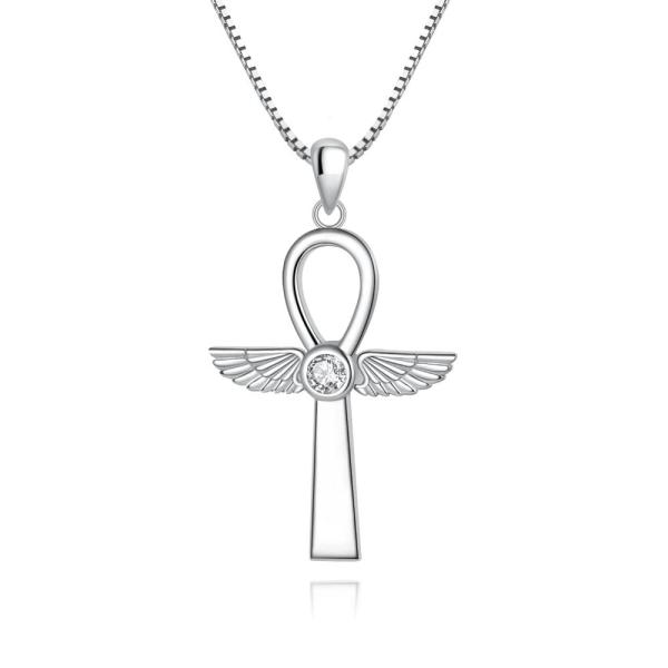 Coptic エジプトアンククロスペンダント 天使の翼ネックレス 925スターリングシルバー 守護天...