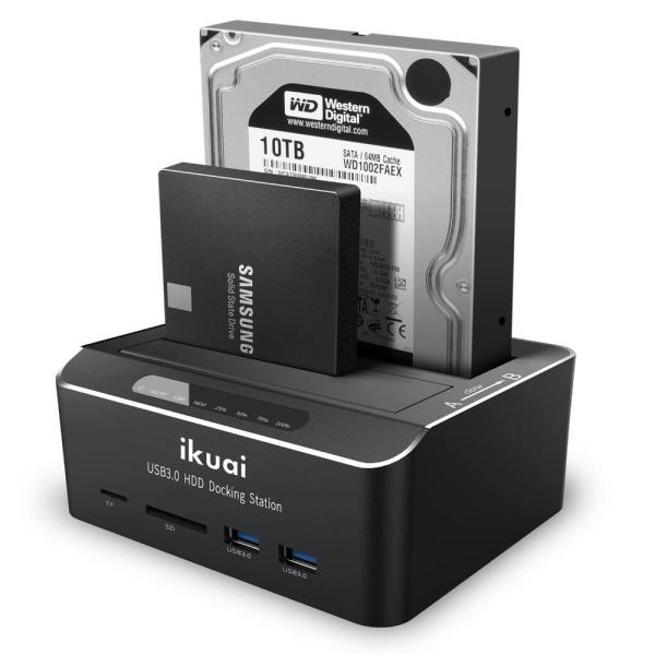 ikuai SATA - USB 3.0 デュアルベイハードドライブドック 2.5インチ/3.5イン...
