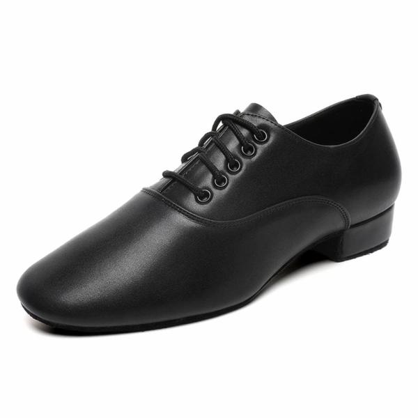Men&apos;s Ballroom Dance Shoes Black Leather Sole Tang...