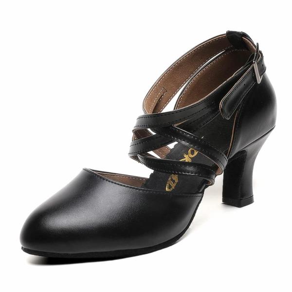 Womens Black Cross Strap Character Shoes Latin Sal...