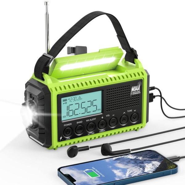 ソーラー緊急気象ラジオ ハンドクランク 電源-5000 NOAA 天気アラートラジオ LCDディスプ...