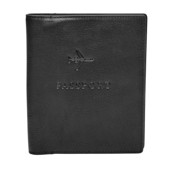 Fossil Passport Case Leather Wallet - Black