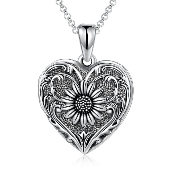 SOULMEET Cameo Sunflower Heart Locket Necklace Tha...