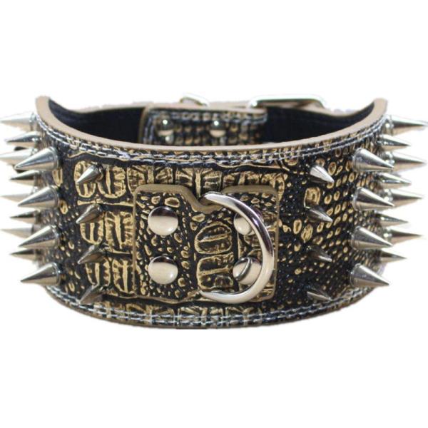 Pimaodog Studded Dog Collar, 3" Sharp Spiked Leath...