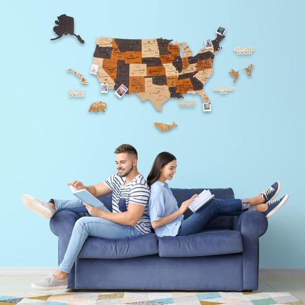 HYPERI 3D Wooden USA Map Wall Art, Large Wall D?co...