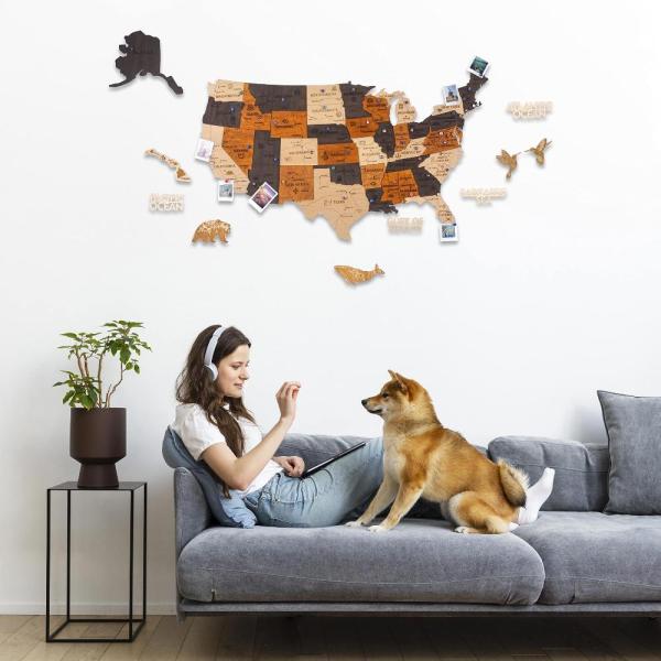 HYPERI 3D Wooden USA Map Wall Art, Large Wall D?co...
