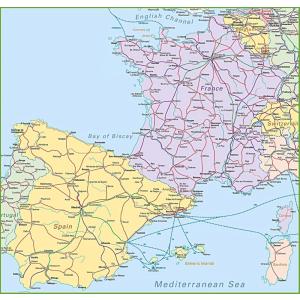 Gifts Delight Laminated 25x24 Poster: Map of Spain and France