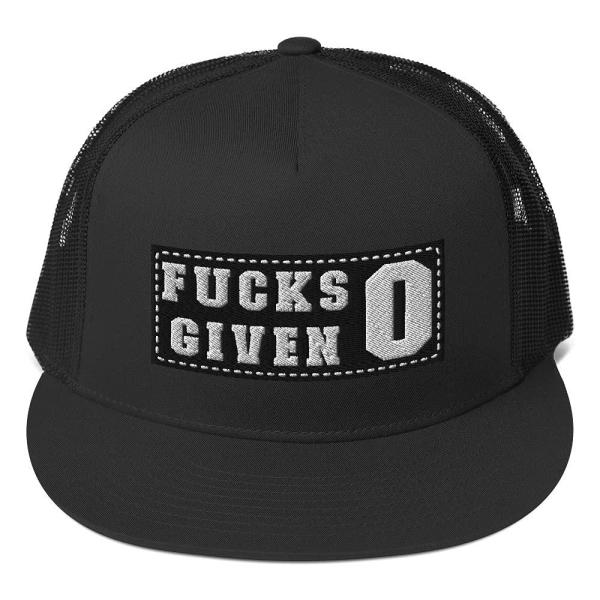 Zero Fucks Given 0 Funny Profanity Trucker Flat Bi...