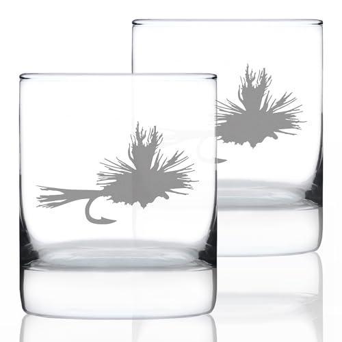 Fly Fishing - Whiskey Rocks Glasses - Set of 2 - U...