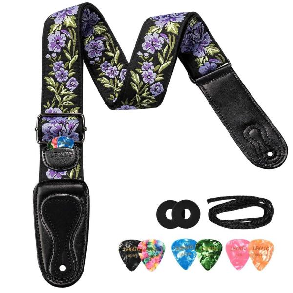 LEKATO Flower Bass Strap, Flower Guitar Strap for ...