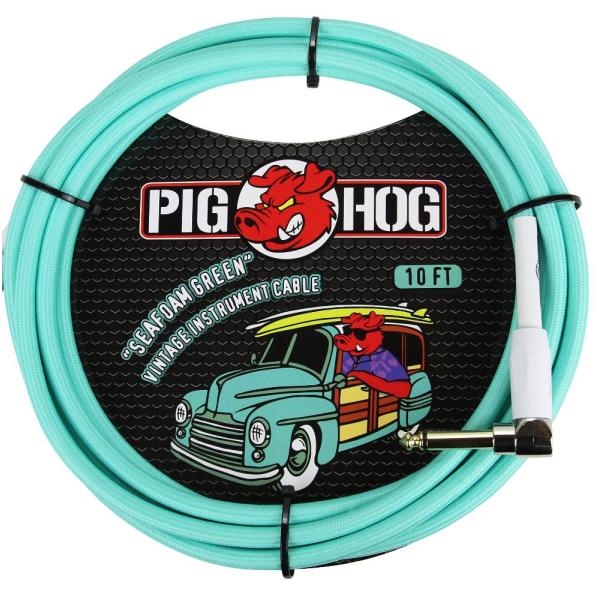 Pig Hog PCH10SGR 1/4インチから1/4インチ 直角シーフォーム グリーン ギター楽...